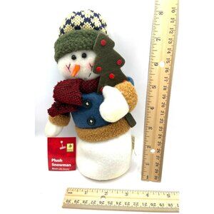 Holiday Seasons 8" Plush Snowman Figurine With Tree & Scarf For Decorative Purpo